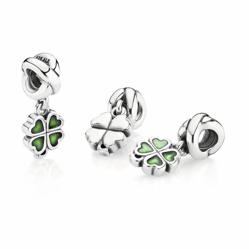 Pandora Four-leaf Clover Dangle Charm - Sterling Silver Oxidised/Enamel/Green - Canada | KZ6988TA